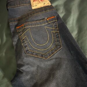 True Religion women Dark Blue Jeans with Orange Stitching